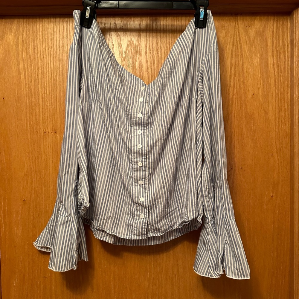 Free People striped off shoulder bell sleeve size large